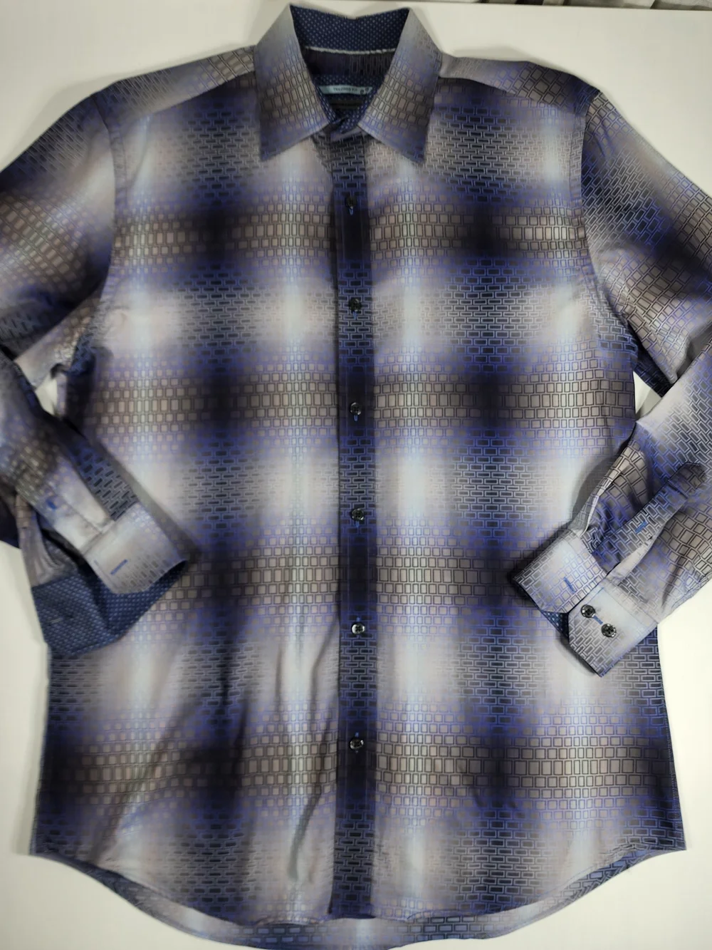Tailored Fit Geometric Dress Shirt - Blue Gray